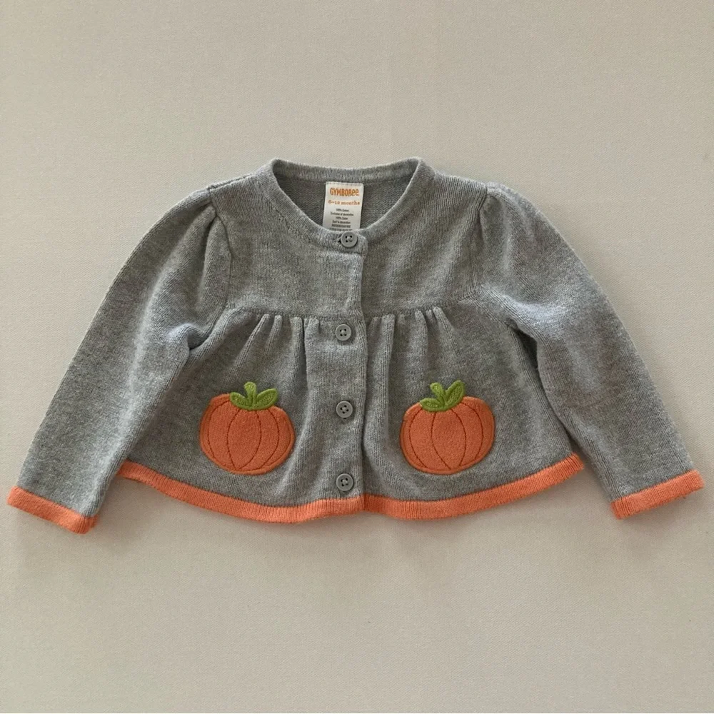 Gymboree Baby Girl 6-12 Months Pumpkin Cardigan Sweater Fall Orange